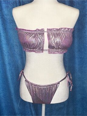 Metallic Pink Holographic Two-Piece Bikini